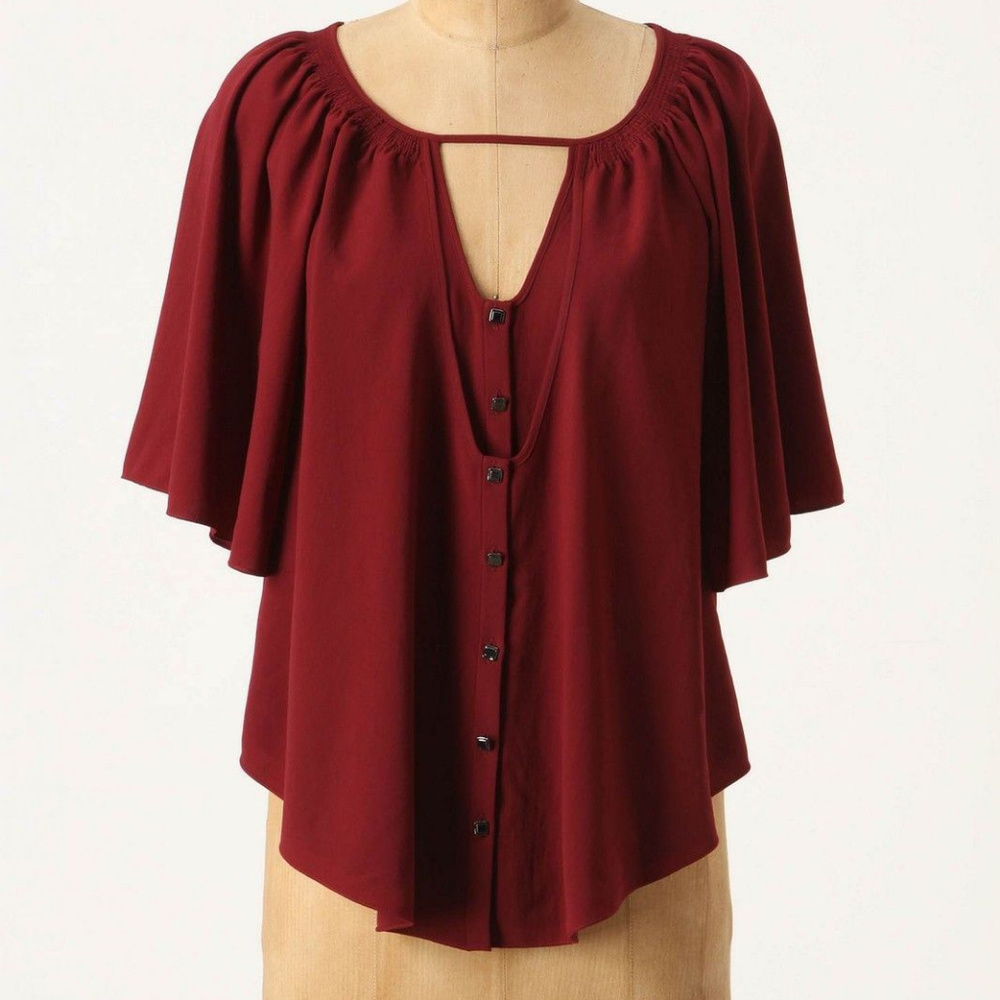 Anthropologie Wine Red Kimono Sleeve Top Asena Blouse By Leifsdottir, Size 0